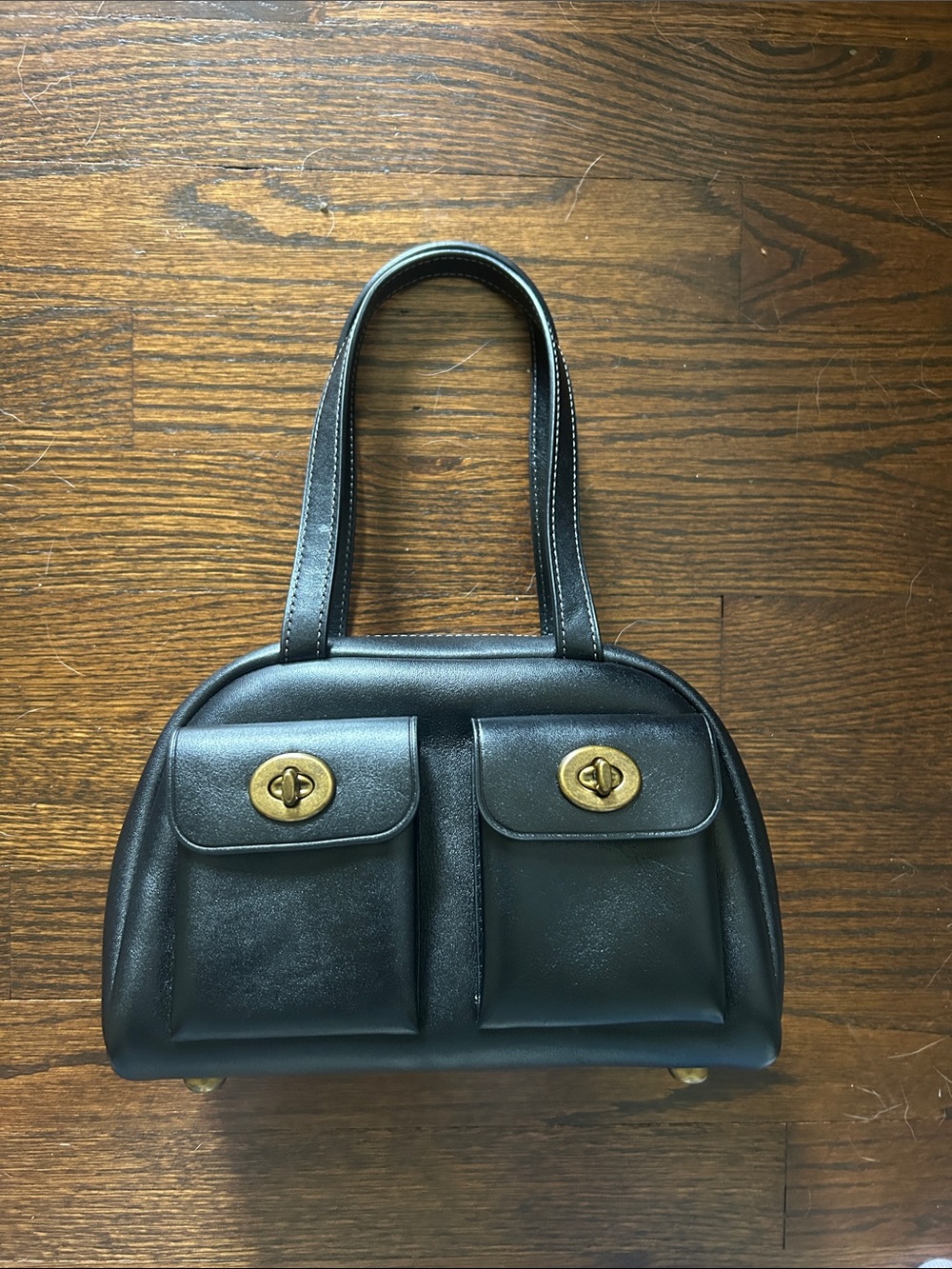 Coach Haversack Classic Black Leather Double-Pocket Tote Bag small